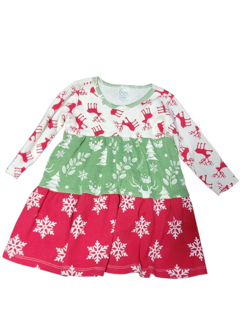 Girls' (12-18 Month) Holiday Tiered Knit Dress - Red, Green, White